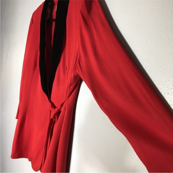 Vintage 80s 90s Red Wrap Top with Velvet Lapel, Christmas - Picture 6 of 10